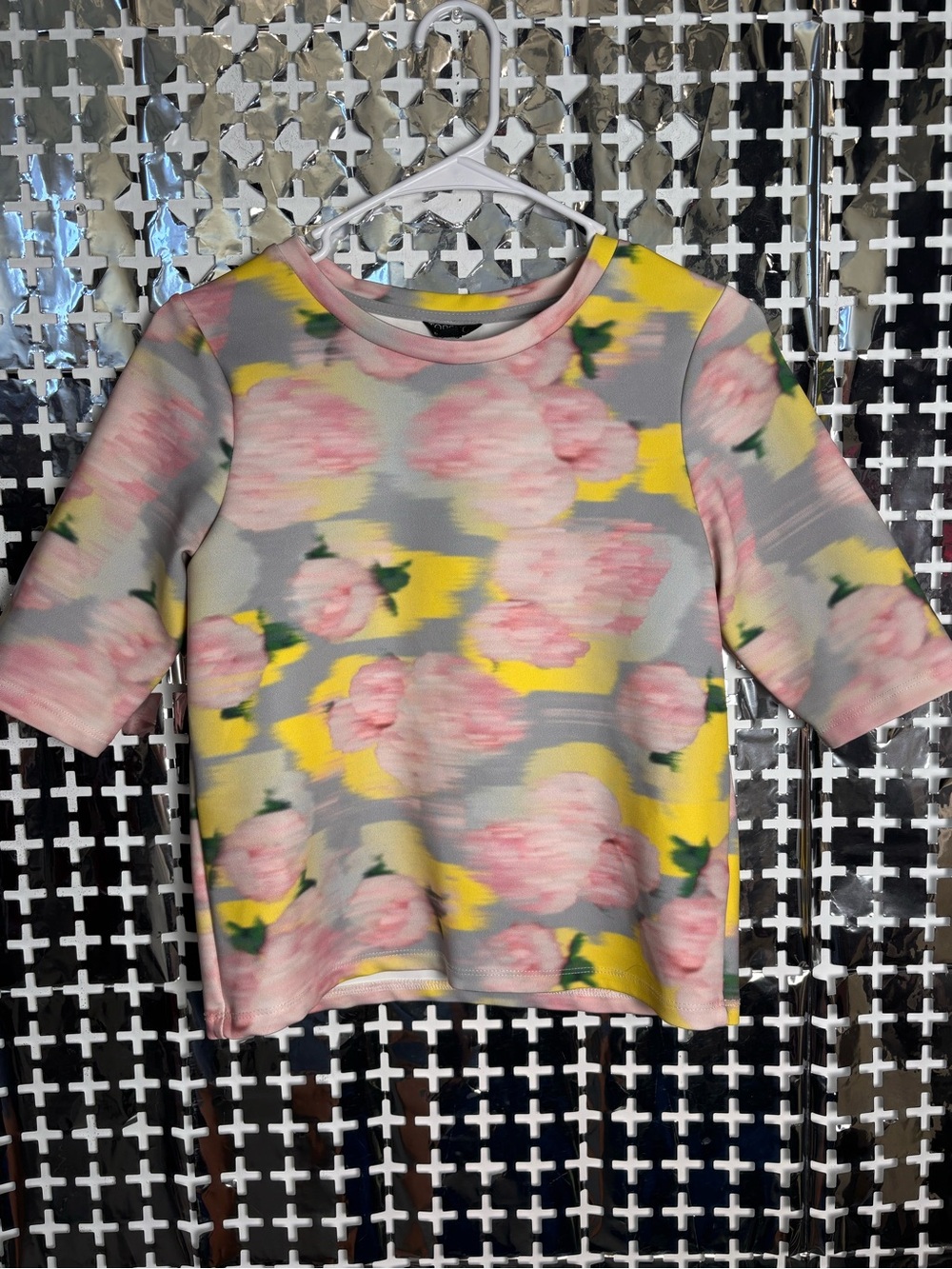 Topshop Pink Floral Short Sleeve Tee with Yellow Accents